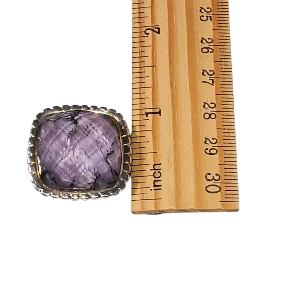 Vintage Very Large Charoite, Clear Quartz And Sterling Silver Doublet Ring